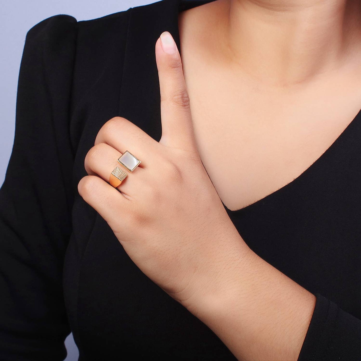Elegant Double Square Rectangular Textured Pearl Ring O-240