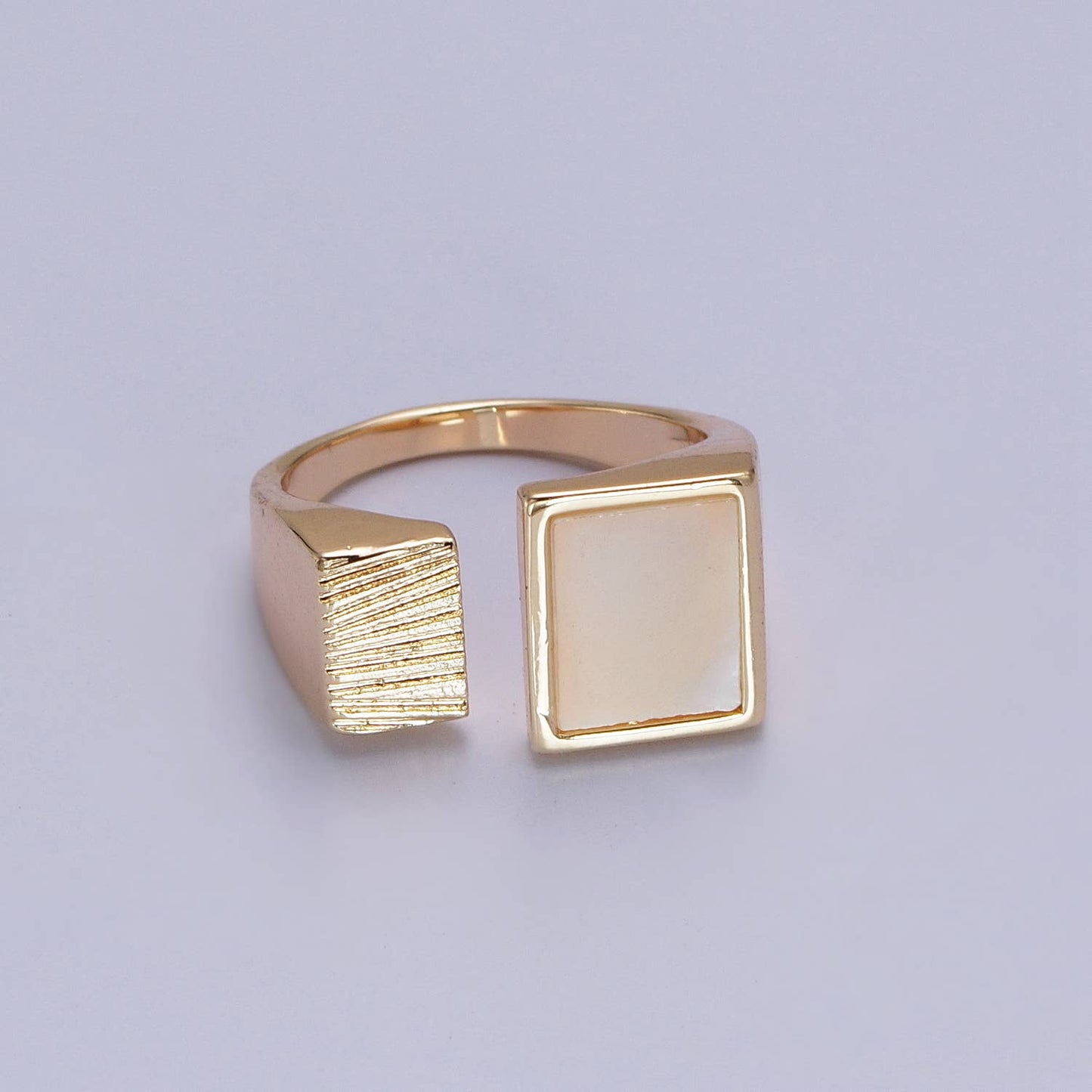 Elegant Double Square Rectangular Textured Pearl Ring O-240